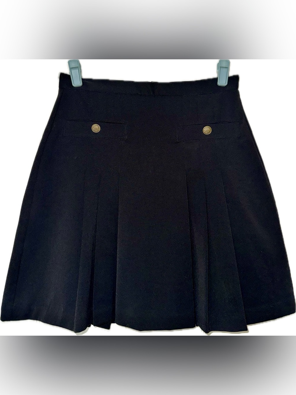 LOFT Black Pleated Mini Skirt with Decorative Buttons